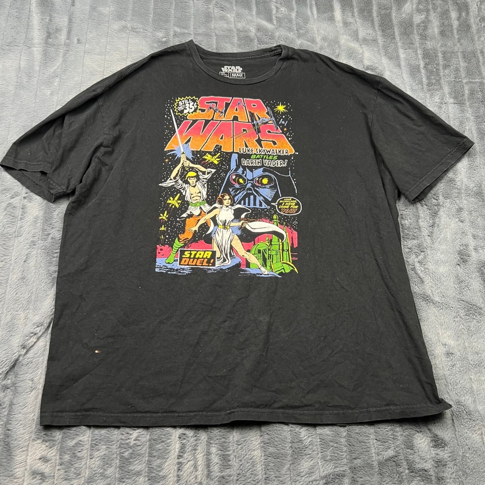 Star Wars Mad Engine Mens 3XL Black Comic Graphic T-Shirt Star Duel Vader Leia